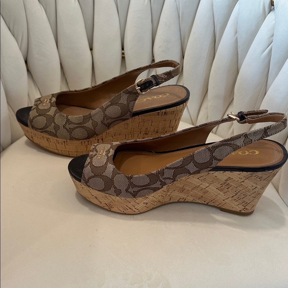 Coach Tan and Brown Patterned Wedges - Picture 4 of 8
